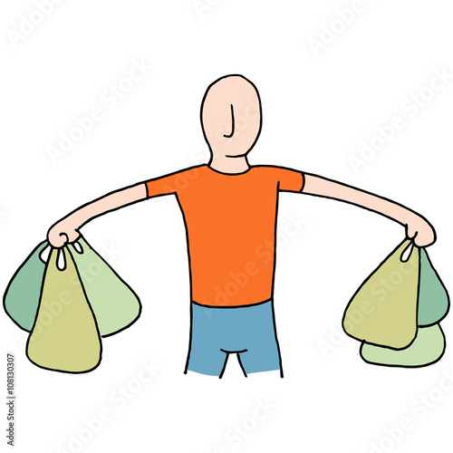 Man Carrying Plastic Grocery Bags