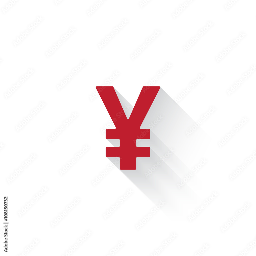 Flat red Yen web icon with long drop shadow on white Flat red Yen web icon with long drop shadow on white
