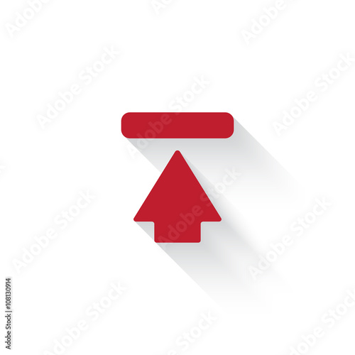 Flat red Upload web icon with long drop shadow on white
