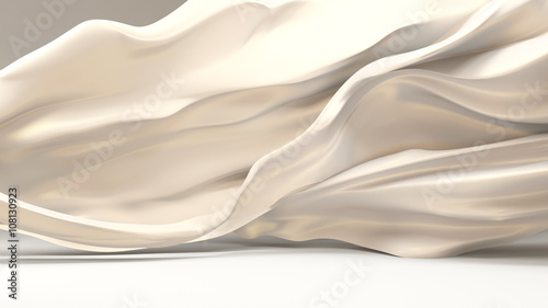 White background with soaring, flying, moving fabric - silk, satin, satin.