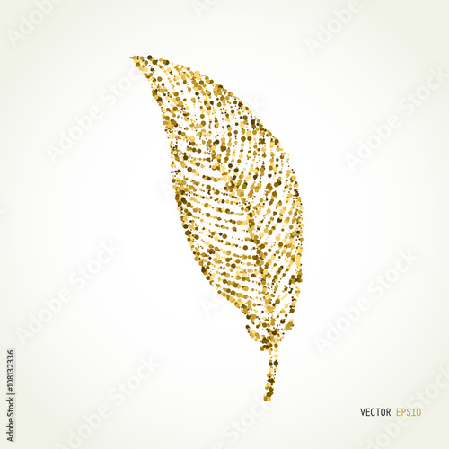 Gold glitter feather isolated on white background. 