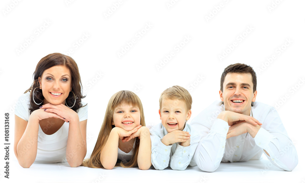 Beautiful happy family - isolated over a white background Beautiful happy family - isolated over a white background