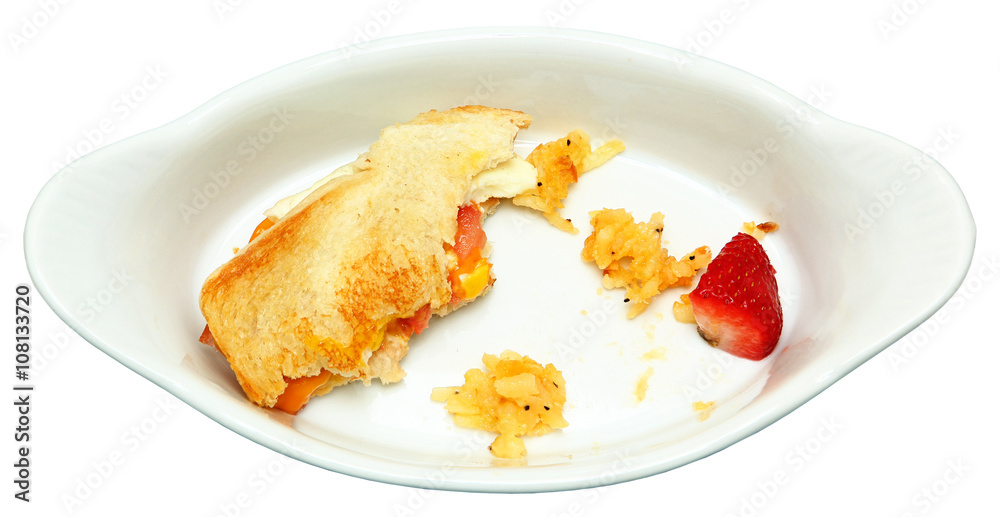 Half Eaten Egg Sandwich, Hashbrown, Strawberry