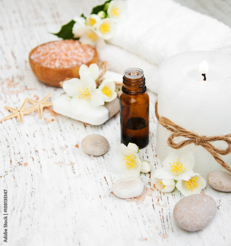 Fototapeta premium Spa concept with jasmine flowers