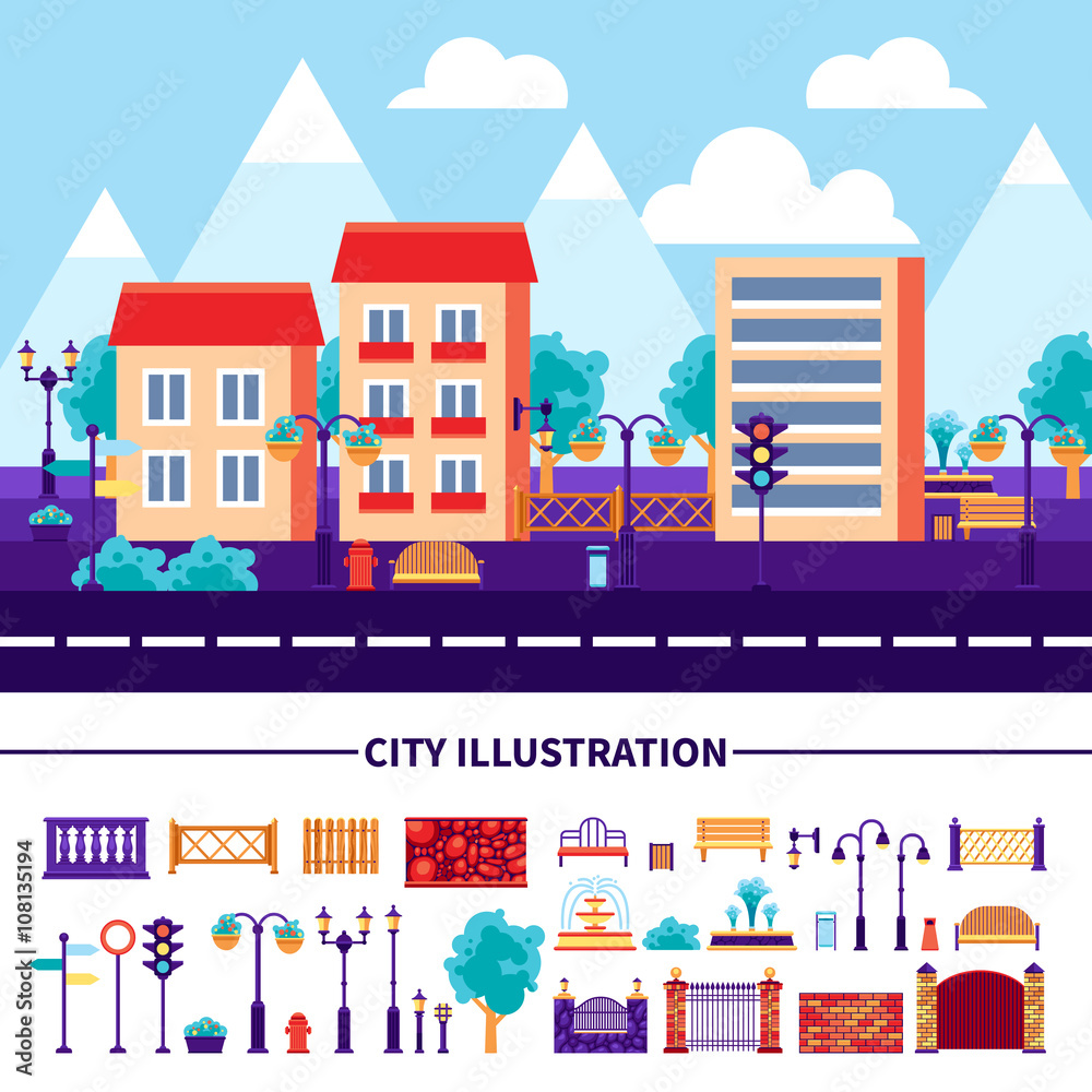 City Illustration Icons Set