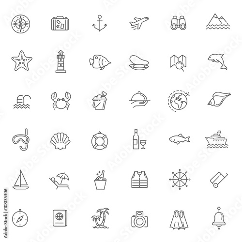 Outline web icon set - journey, vacation, cruise