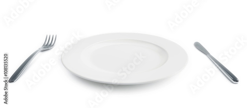 empty plate with fork and knife isolated