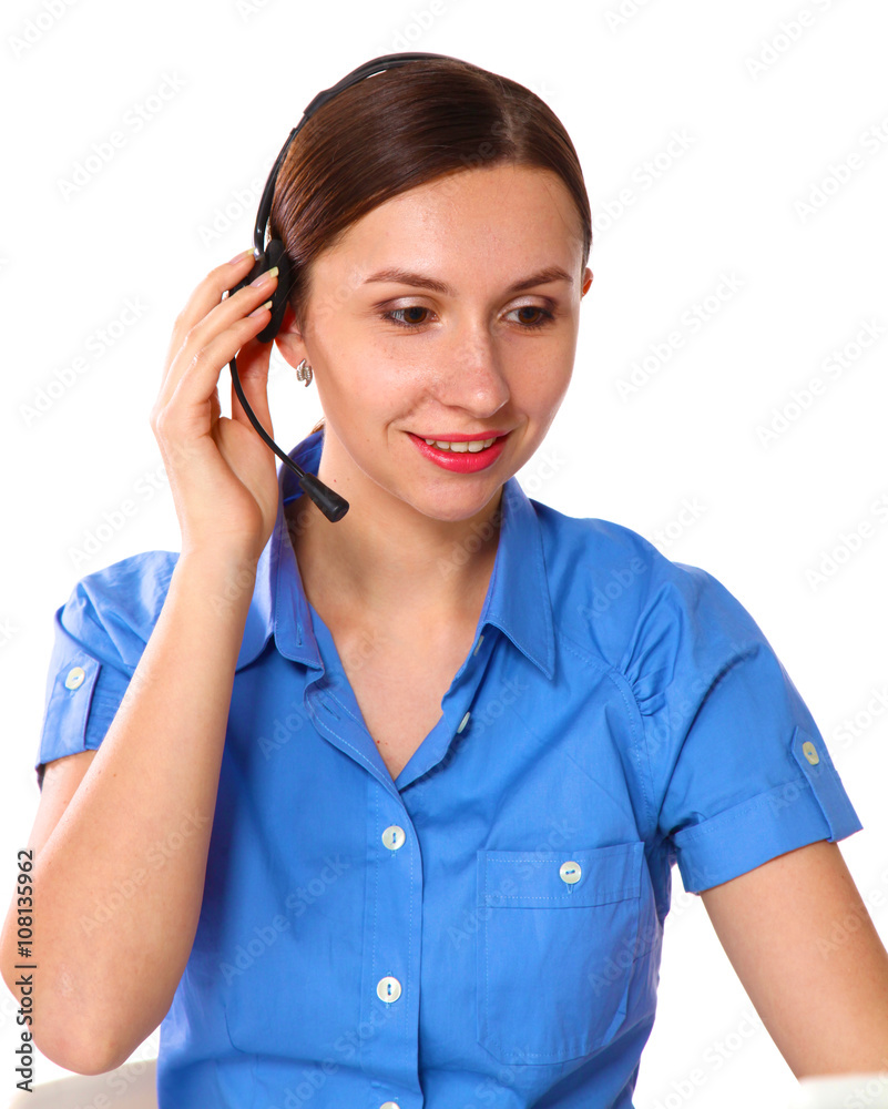 bright picture of friendly female helpline operator bright picture of friendly female helpline operator