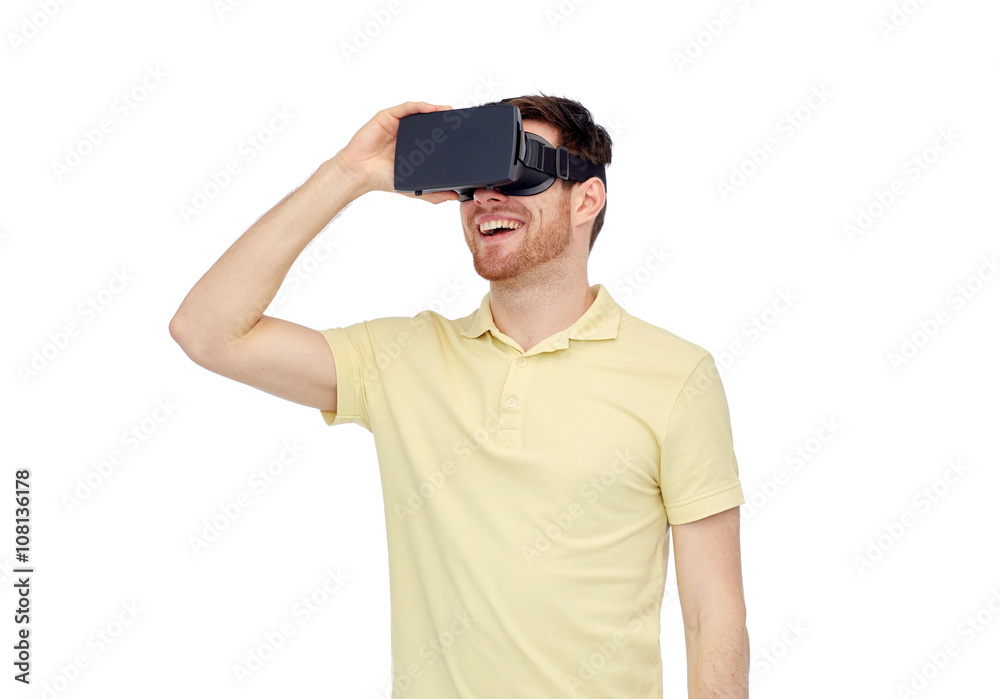 happy man in virtual reality headset or 3d glasses happy man in virtual reality headset or 3d glasses