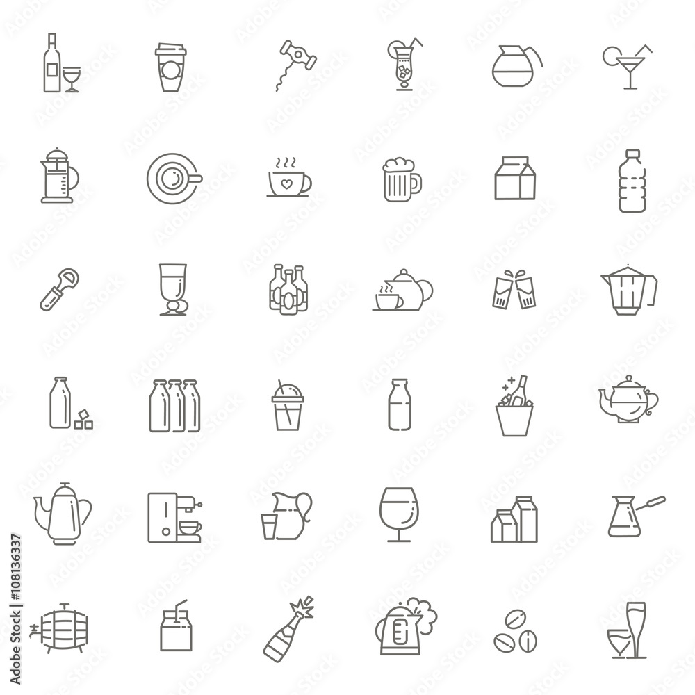 Outline web icon set - drink coffee, tea, alcohol