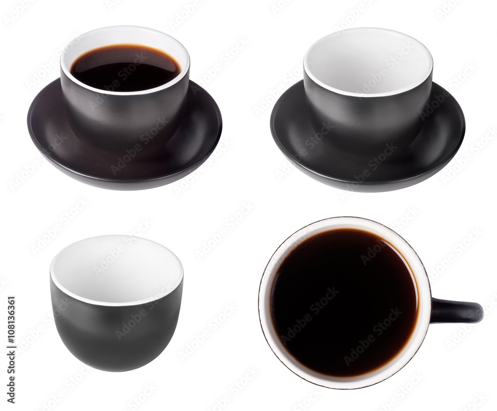set of black coffee espresso cup with top view full and empty is set of black coffee espresso cup with top view full and empty is