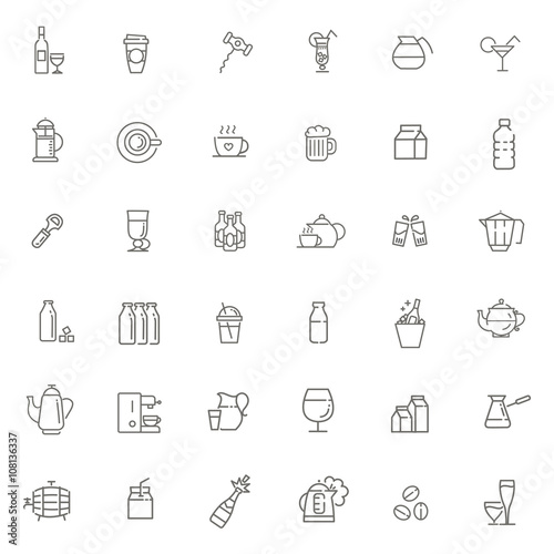 Outline web icon set - drink coffee, tea, alcohol
