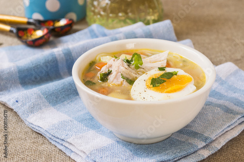 Chicken soup. Food photography.