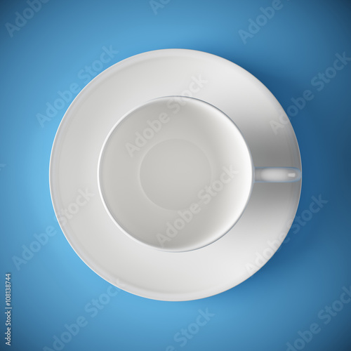 top view white cup on blue