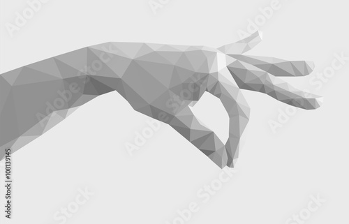 polygonal hand pinch fingers together monochrome empty on gray