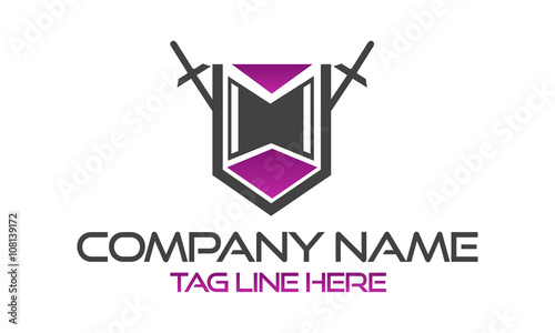 Security shield logo vector template with sward company name