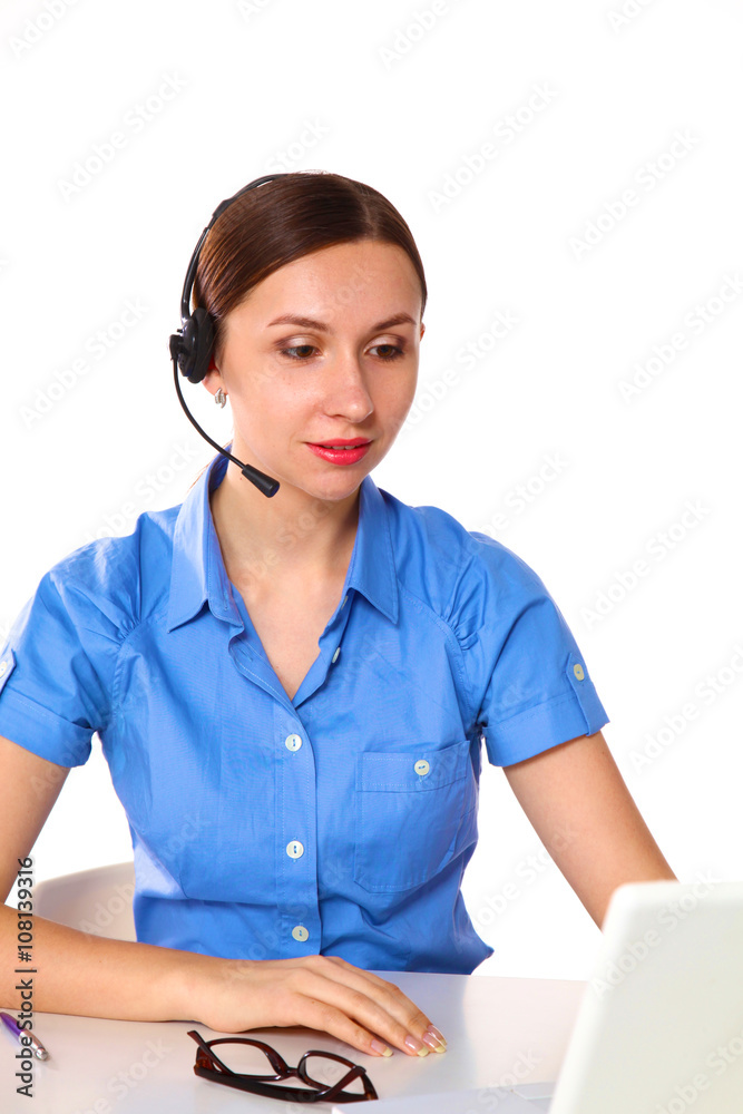 bright picture of friendly female helpline operator bright picture of friendly female helpline operator