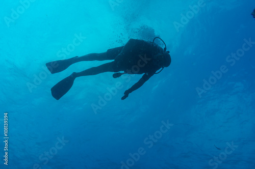 People recreation with scuba diving swimming