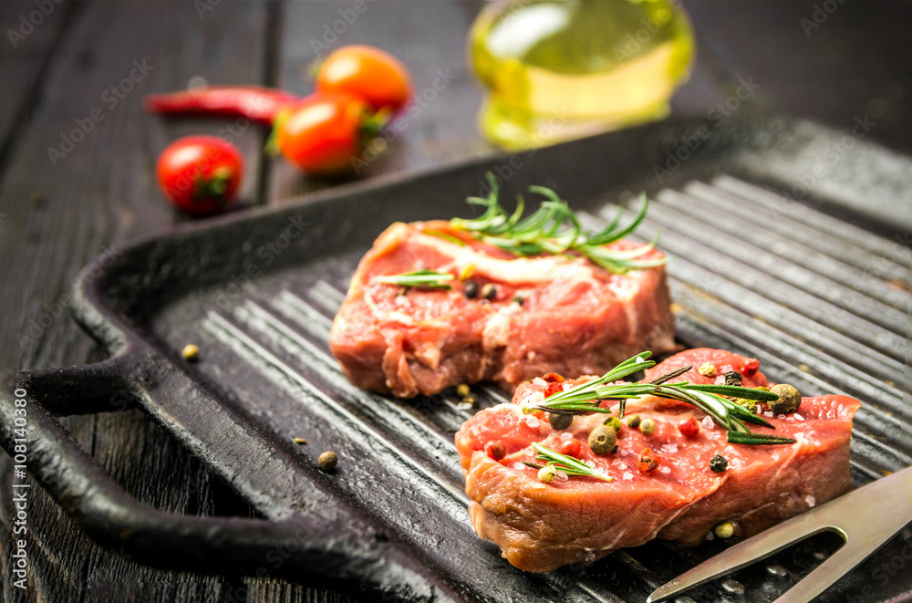 raw beef steak and spices raw beef steak and spices