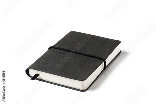 black note book isolated on white background.