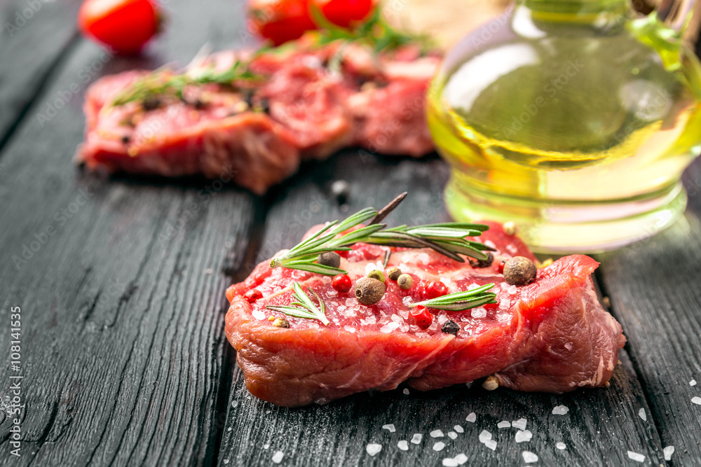raw beef steak and spices raw beef steak and spices