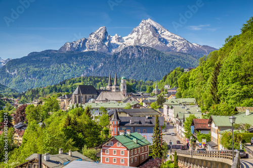 Historic town of Berchtesgaden with Watzmann, Berchtesgadener Land, Upper Bavaria, Germany photo