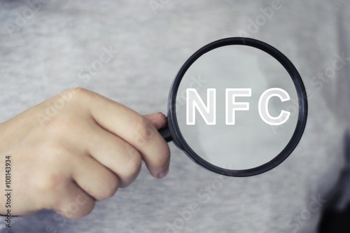 Businessman search loupe magnifier NFC icon