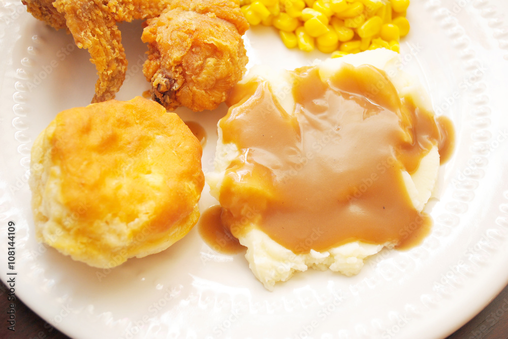 Mashed Potatoes & Gravy with a Biscuit Served as Side Dishes Mashed Potatoes & Gravy with a Biscuit Served as Side Dishes