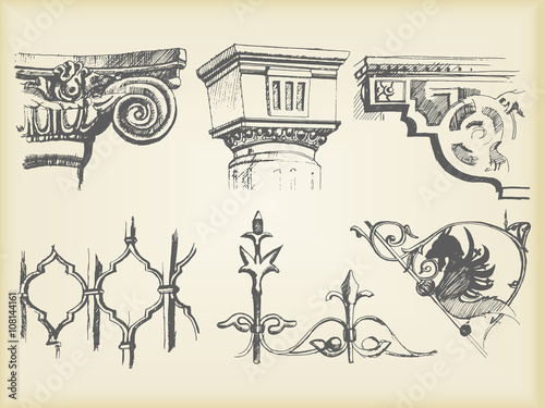 Hand-drawn set of architectural elements. Vector elements.