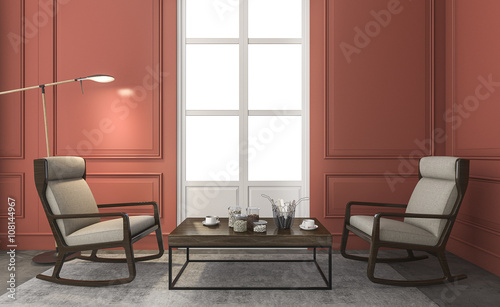 3d rendering great furniture in red classic living room