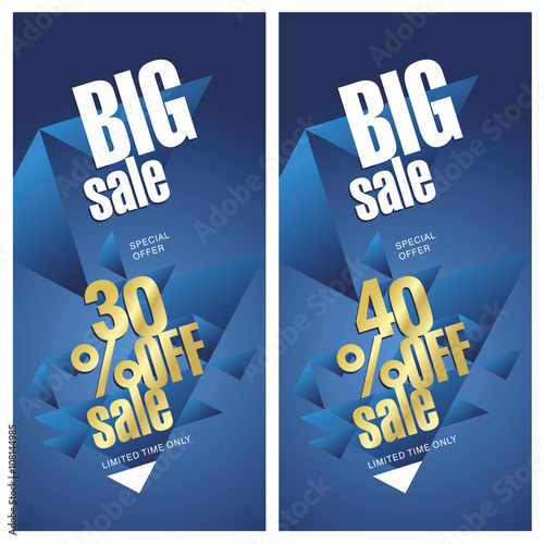 Big sale banner 30 and 40 percent off gold blue background