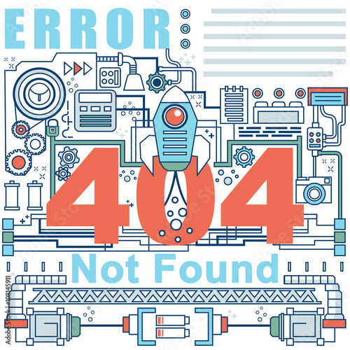Illustration of vector modern line flat design composition and infographics elements concept of 404 Error