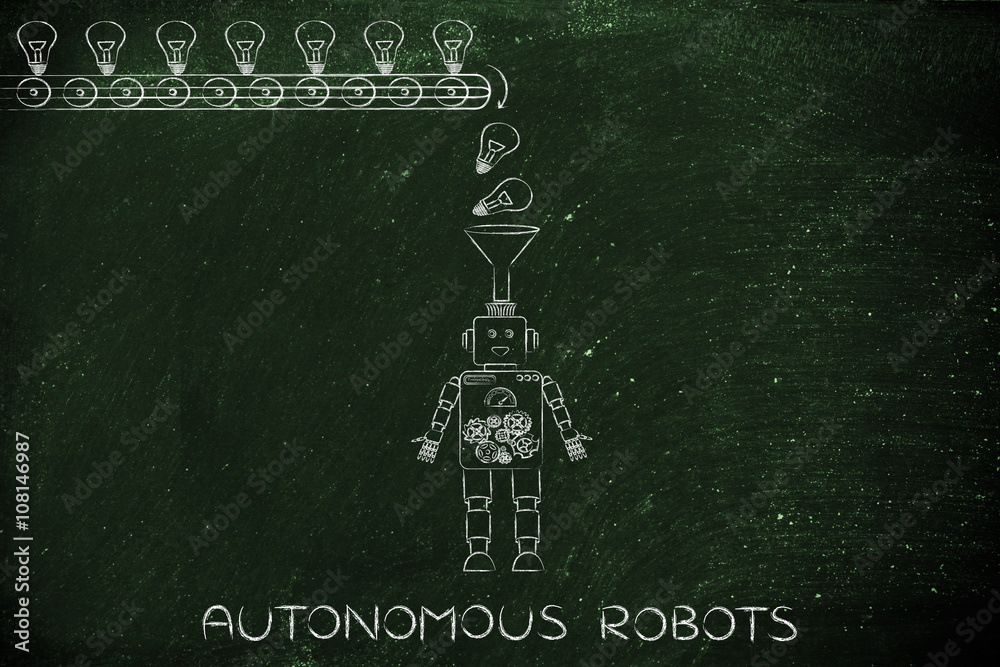 Fototapeta premium autonomous robot with funnel collecting ideas & knowledge