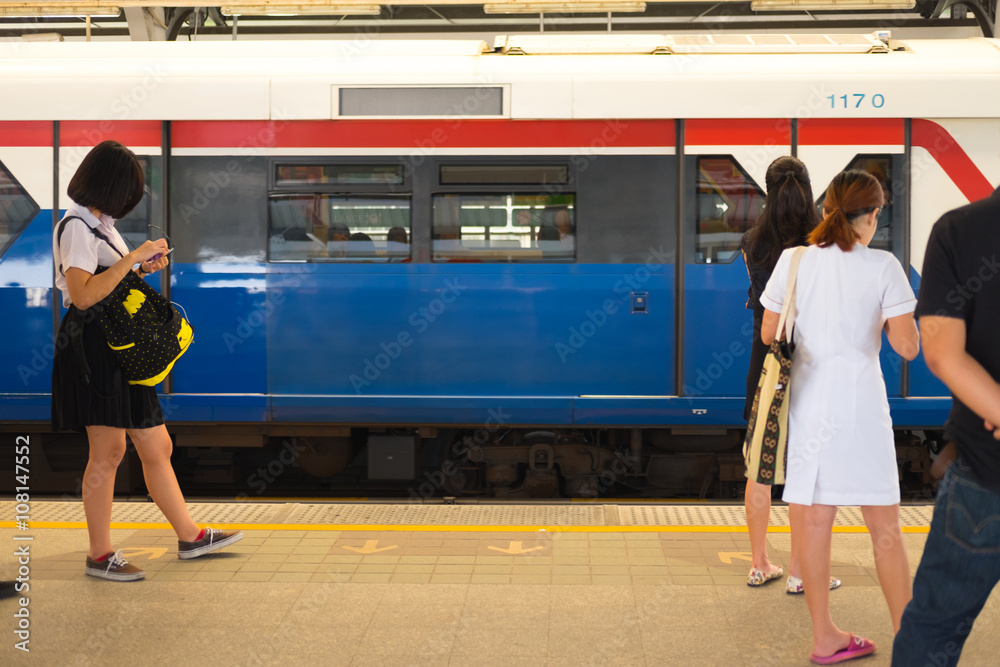 Fototapeta premium BANGKOK - FEB 21: BTS Skytrain at a station as the rail network