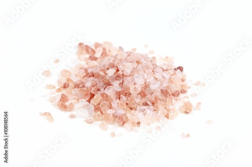 Himalayan pink salt, on white background.