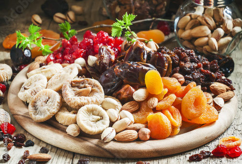Healthy lean food: set of dried fruit with figs, dates, cherries