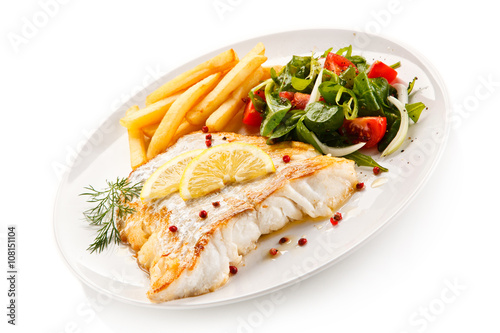 Fish dish - fried fish fillet and vegetables
