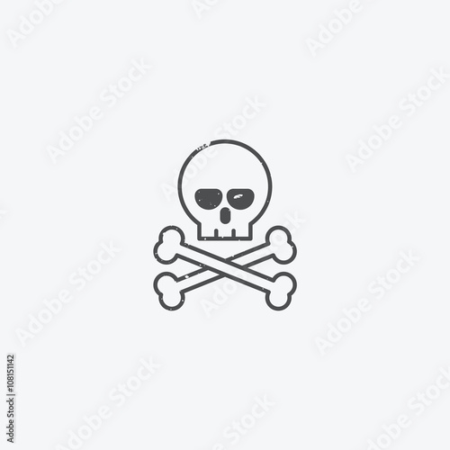 Simple skull and crossbones icon outline with grunge texture