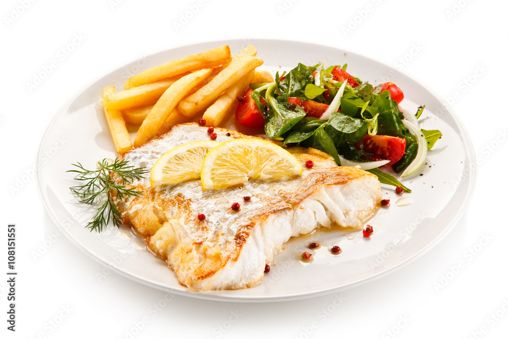 Fish dish - fried fish fillet and vegetables