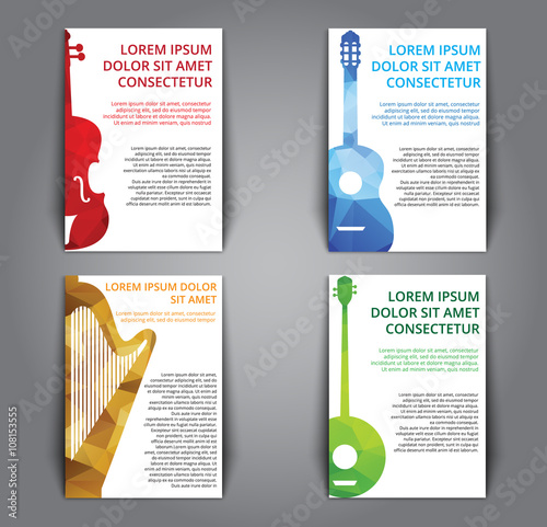 A set of brochures with polygonal musical instruments