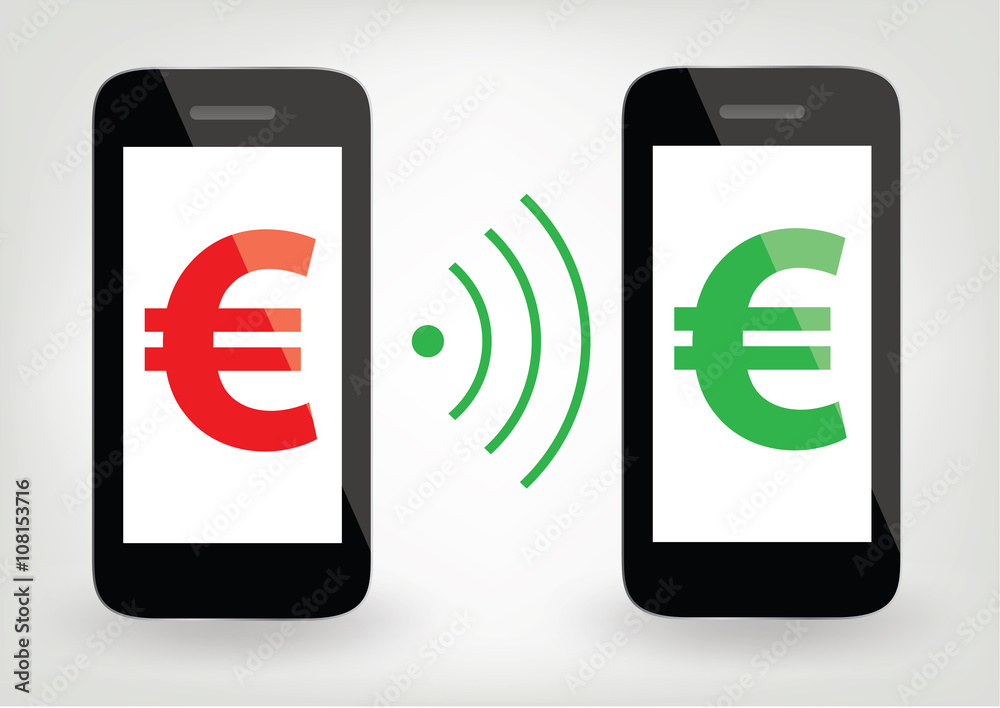 two smart phones with euro signs and wireless symbol two smart phones with euro signs and wireless symbol