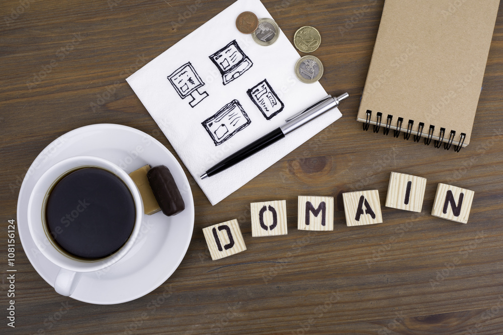 Text: Domain from wooden letters on awooden table Text: Domain from wooden letters on awooden table