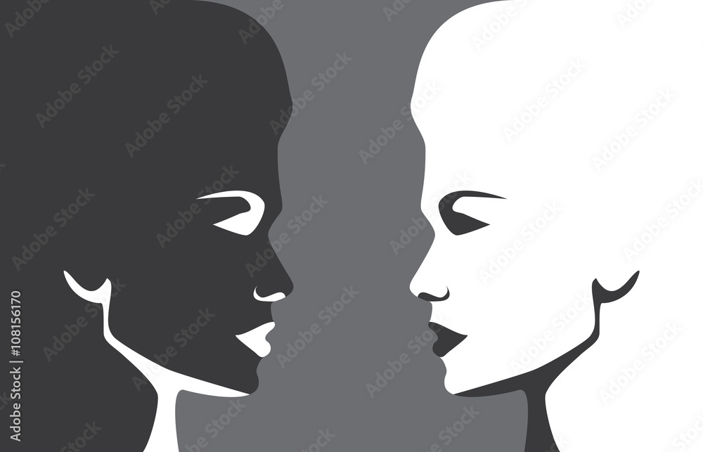 Two different women against each other, conceptual vector