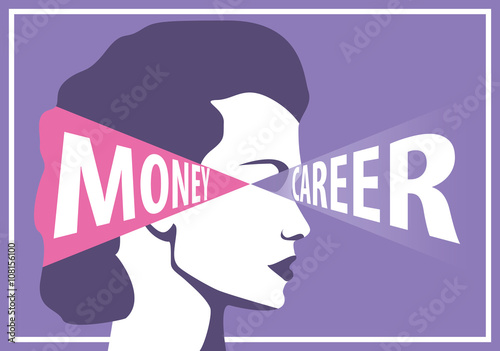 Woman sees career and thinks about money, concept vector