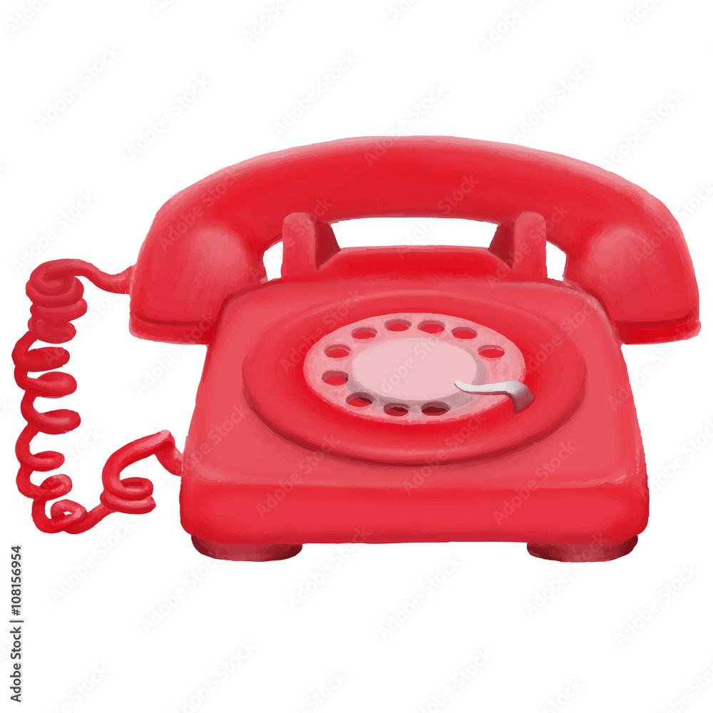 pastel painted red telephone with no background pastel painted red telephone with no background