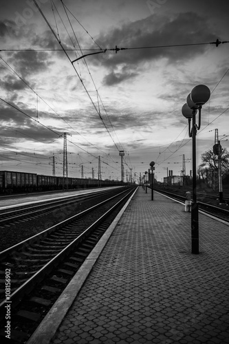 Fotografie Evening morning sky train station wire