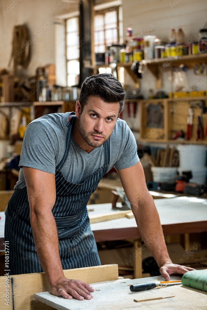 Carpenter is posing Carpenter is posing