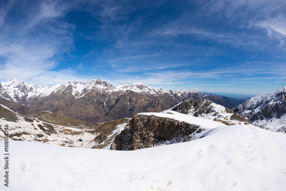 Majestic snowcapped mountain range on the italian Alps