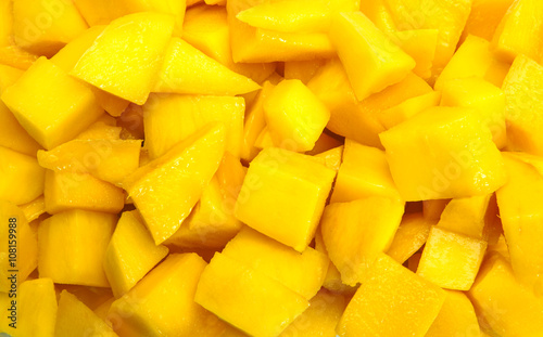 Mango diced on the skin closeup square composition