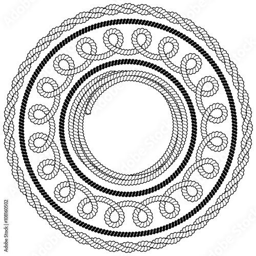Set of black and white rope vector frames